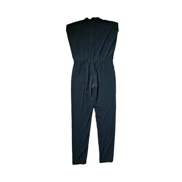 Vince. Cap Sleeve Drawstring Waist Jumpsuit Womens 10 Black Polyester Spandex - Picture 8 of 10